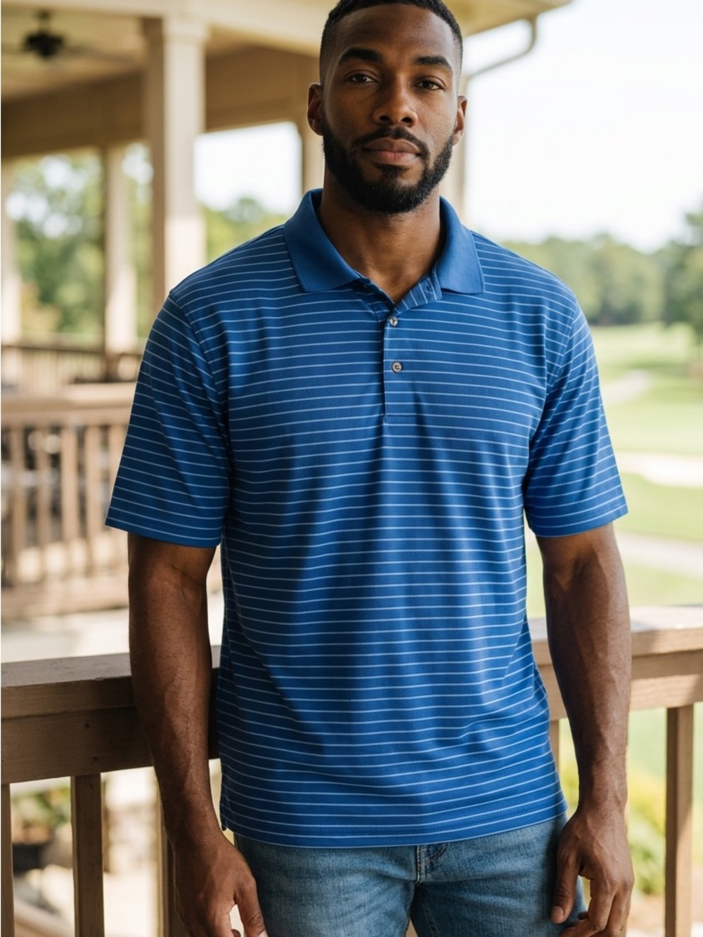 Grand Slam Golf Men's Royal Blue Striped Polo